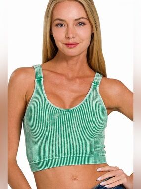 Brand New Without Tags Zenana Brami Washed Cropped Bra Padded Tank Top Size S/M